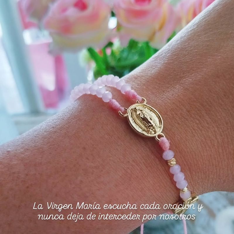Rosario manilla ajustable rosa
